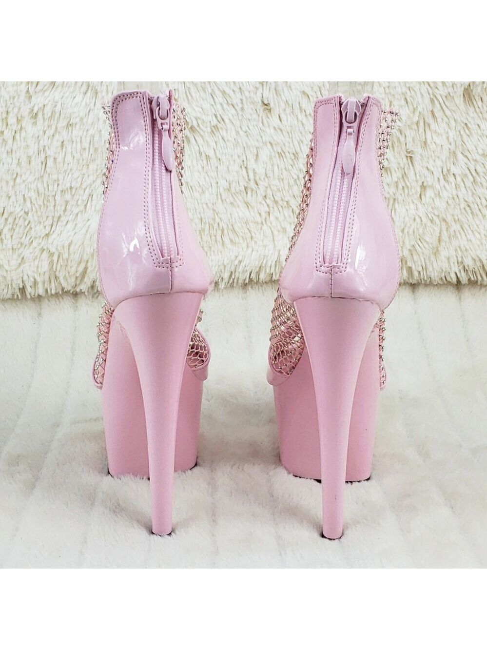 NIB Adore 765RM Baby Pink Rhinestone Mesh Platform 7" High Heel Sandal Shoes - Picture 6 of 13